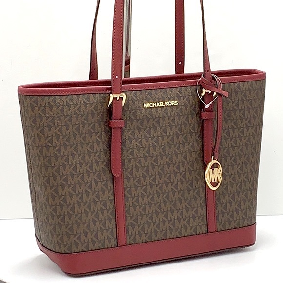 MICHAEL KORS LOGO SHOULDER TOTE DARK CHERRY COLOR 14.75”W X 10”H X 5.5”D - Picture 6 of 16
